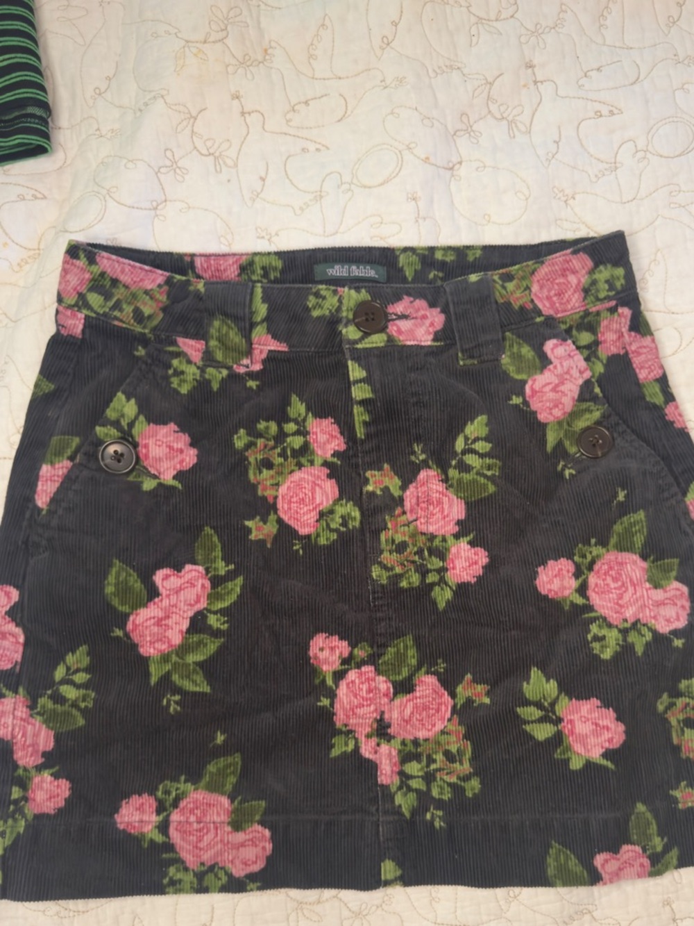 wild fable Black Corduroy Mini Skirt with Pink Rose Print